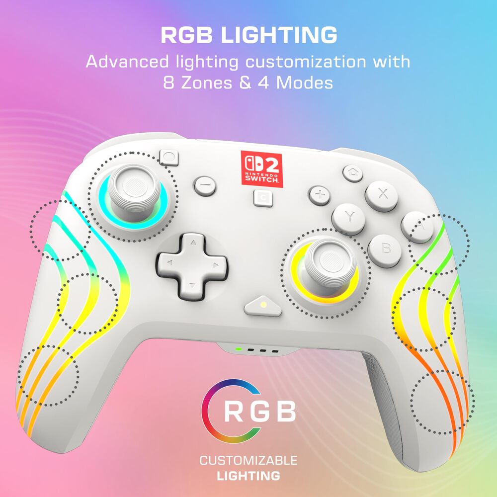 Turtle Beach Afterglow Wave Manette sans Fil (Bluetooth) RGB - Joysticks TMR, 8 Zones RGB, Batterie 20h, Bouton C pour GameChat, 2 Boutons Programmables - Nintendo Switch 2, Switch