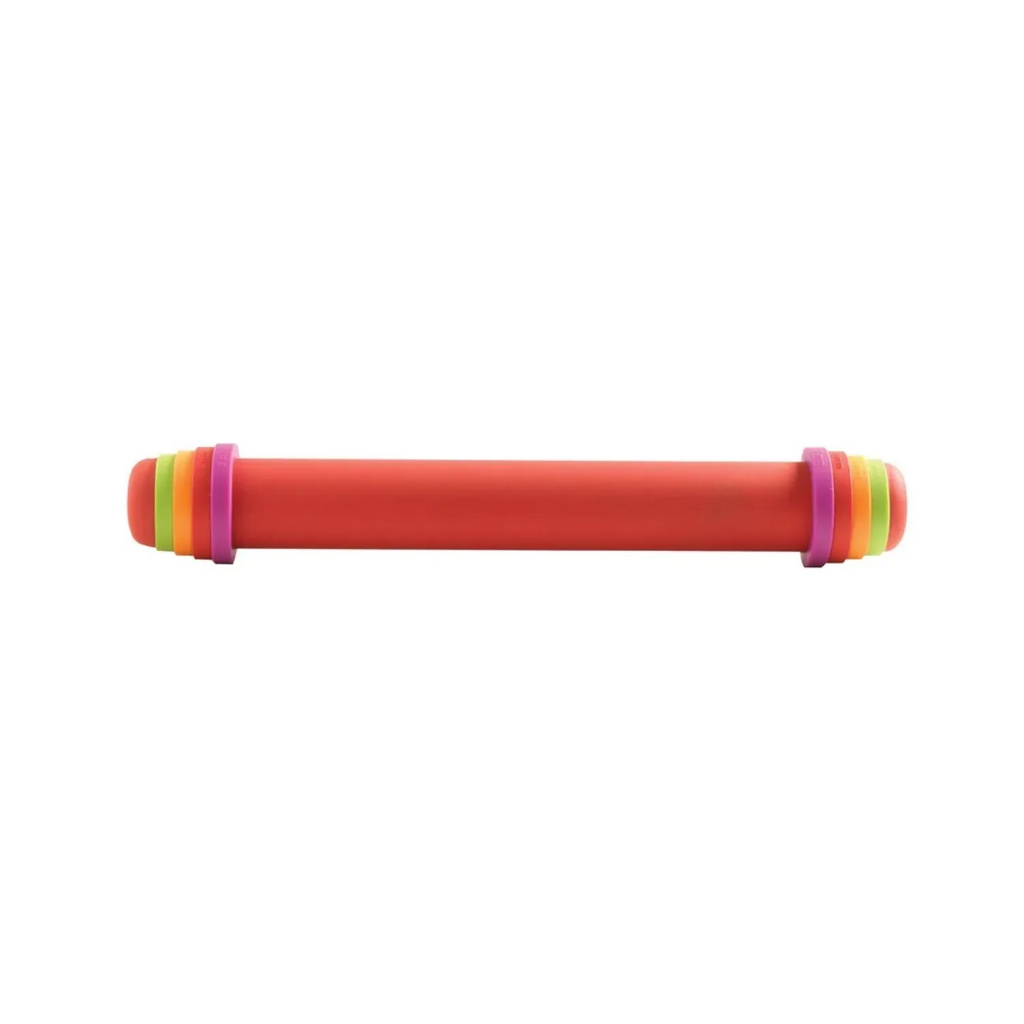 Mastrad Rouleau à pâtisserie réglable antiadhésif Rouge – Contrôle d’épaisseur 2 à 8 mm – Silicone sans BPA – 41 cm