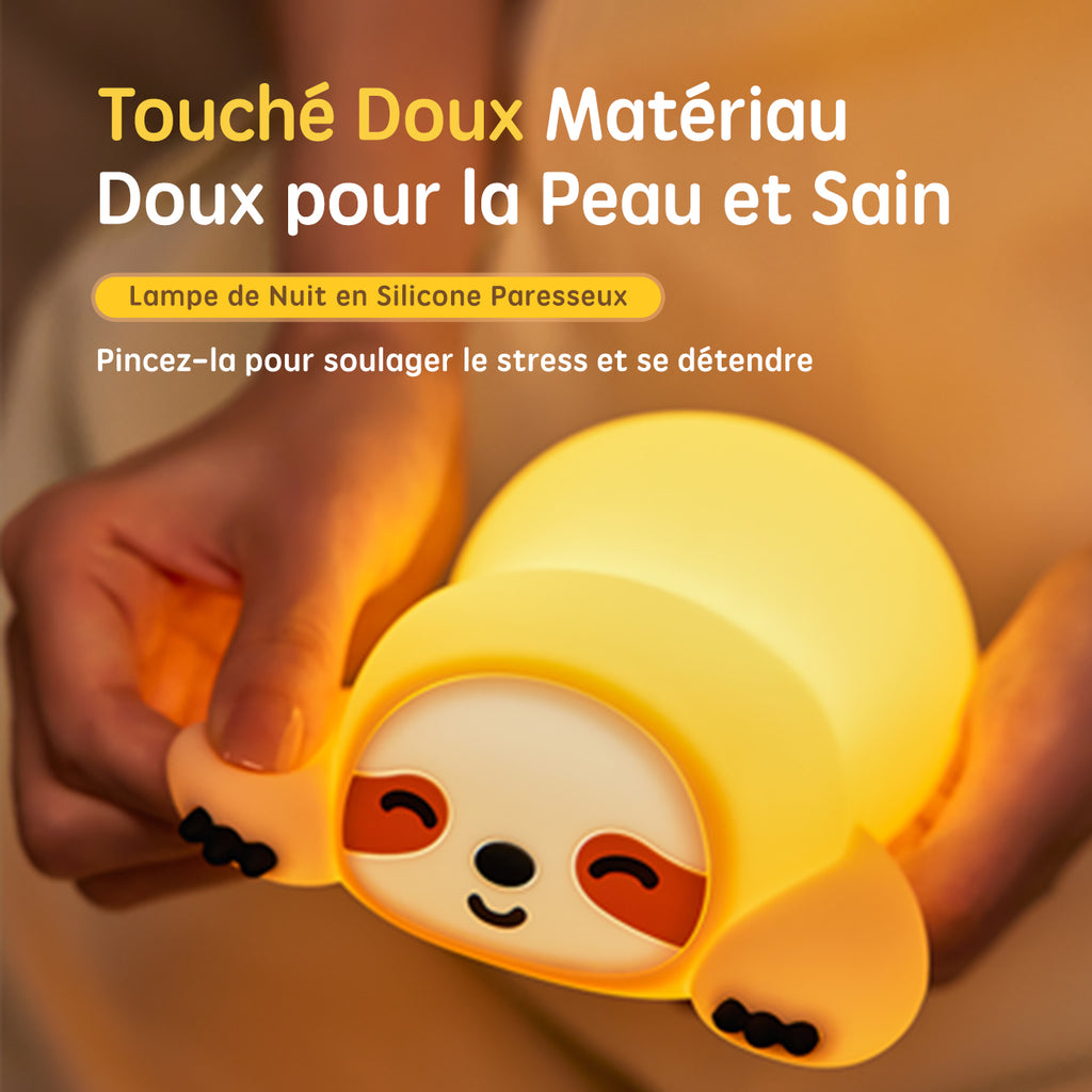 VIVREAL A046 Veilleuse LED paresseux rechargeable en silicone souple, ABS et PP, 3 niveaux de luminosité, charge Type-C - Jaune clair