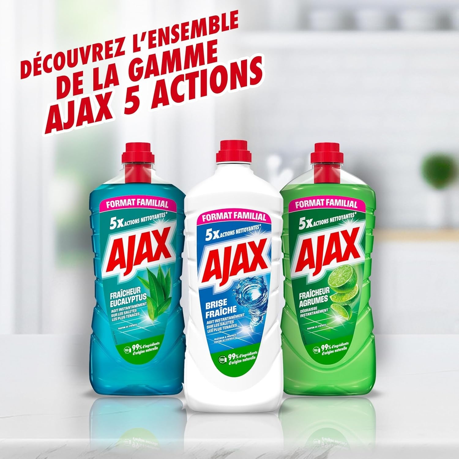 AJAX Nettoyant multi-usages 5 actions nettoyantes efficace à l'eau froide Brise Fraîche 1,5 L