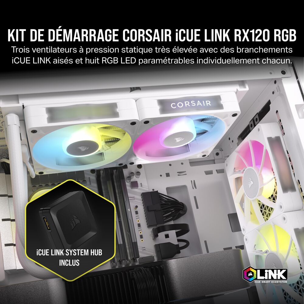 CORSAIR RX RGB Series, iCUE LINK RX120 RGB White, 120mm RGB Fan, Triple Fan Kit