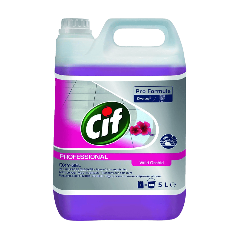 CIF Oxygel Nettoyant professionnel sols et multi-surfaces concentré à l'oxygène actif Orchidée 5 L