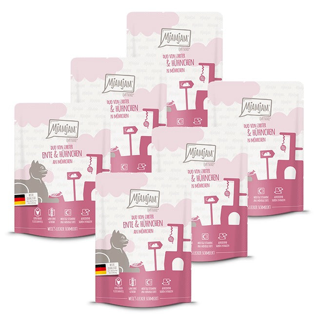 [Peut être servi frais pour l'été] MjAMjAM Duo Quetschie Nourriture humide pour chat poulet canard carotte 300 g x 6