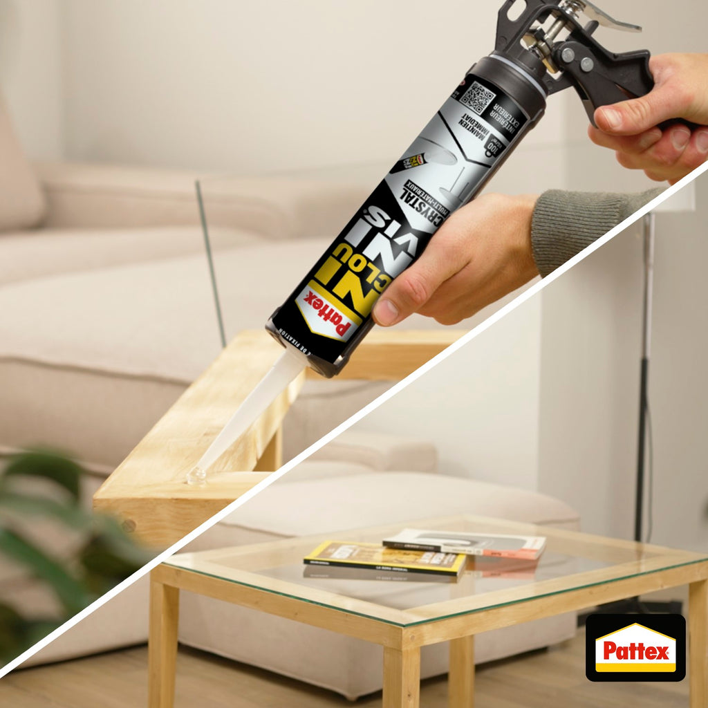 Pattex – Ni Clou Ni Vis Crystal (cartouche de 290 g) – Colle de fixation extra forte pour intérieur et extérieur – Mastic transparent multi-matériaux