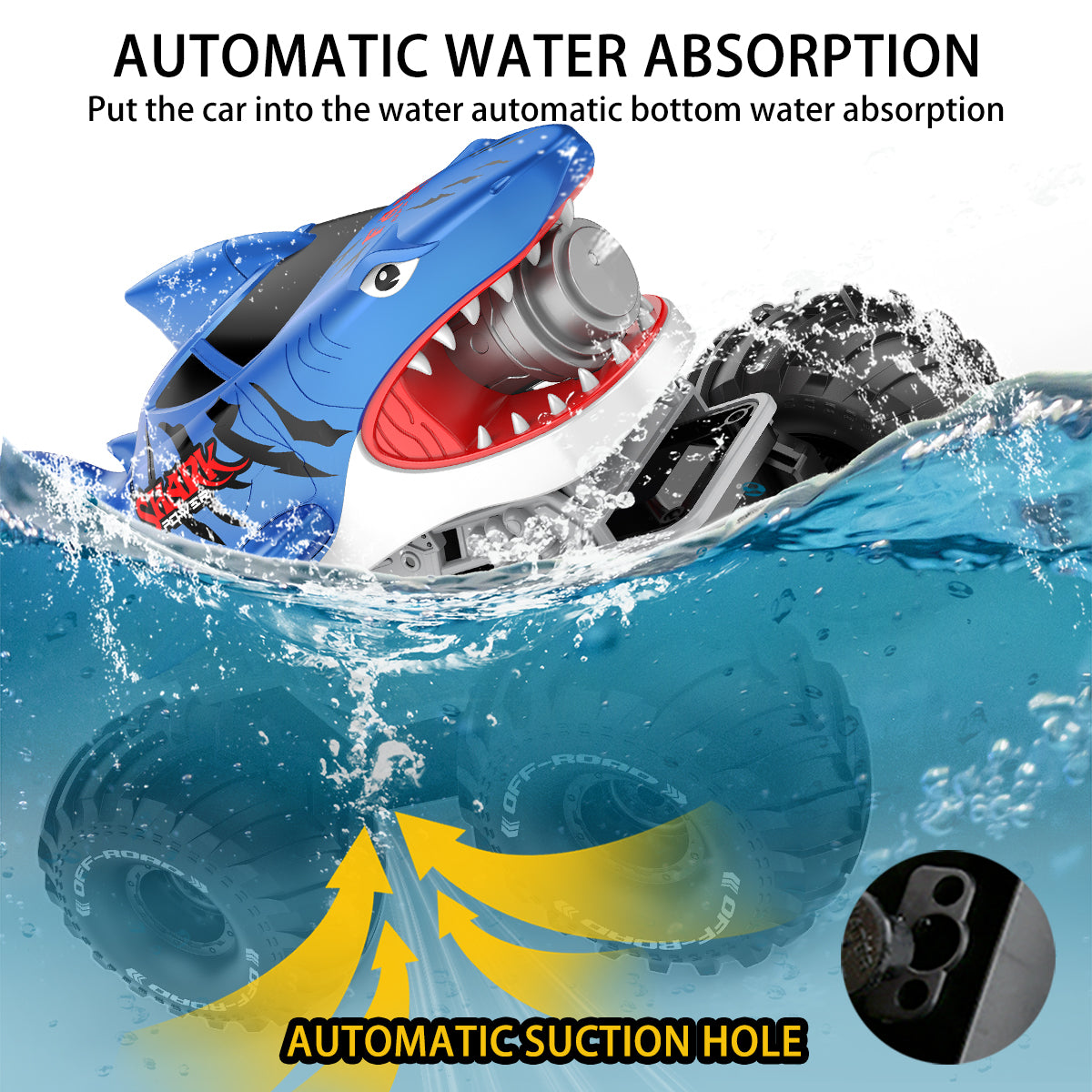 Jouet de monster truck télécommandé Shark, véhicule tout-terrain RC avec brume, lumières LED et commande gestuelle, voiture de requin nageur Big-Foot, véhicule jouet Big-Foot rechargeable. Cadeau pour garçons et enfants, convient aux garçons de 3 ans