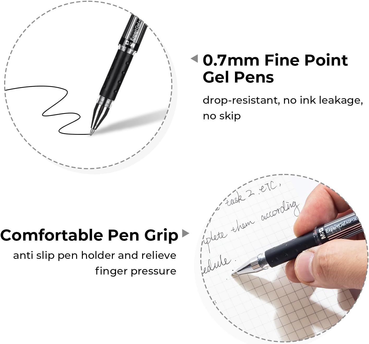 M&G ExpertGel Lot de 12 stylos gel à encre noire, pointe moyenne 0,7 mm et séchage rapide