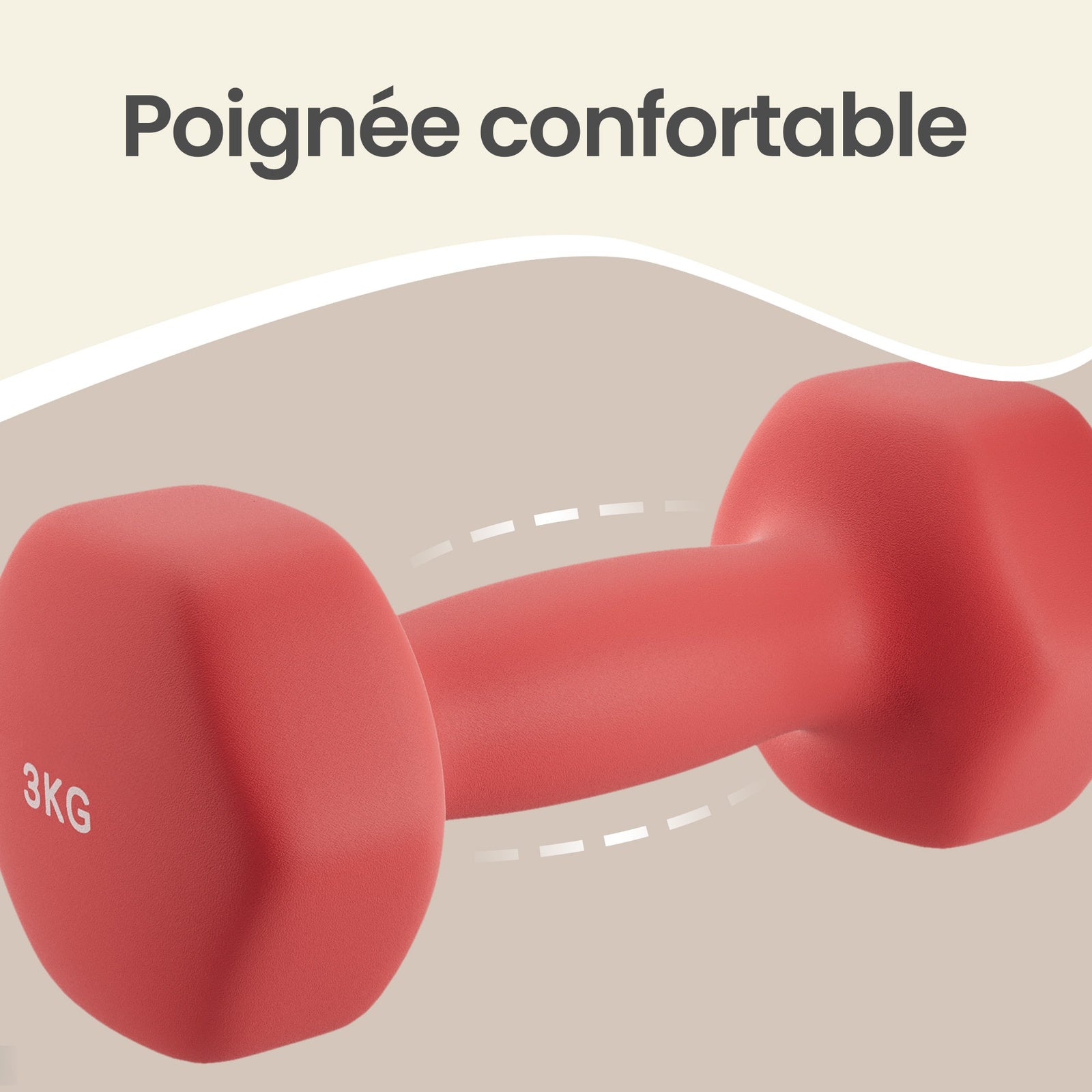 JOYFURNOSLot de 2 haltères hexagonaux en néoprène, 2 x 3 kg, avec barres d’haltères, entraînement à domicile, Rouge