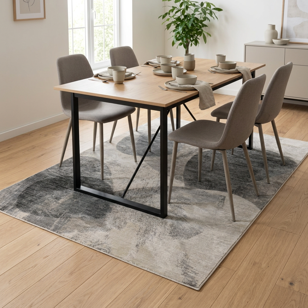 Aloyse Tapis rectangulaire gris acier 160x230 cm - 100 % polyester recyclé, texture tissée résistante à l'usure, pour salon et salle à manger