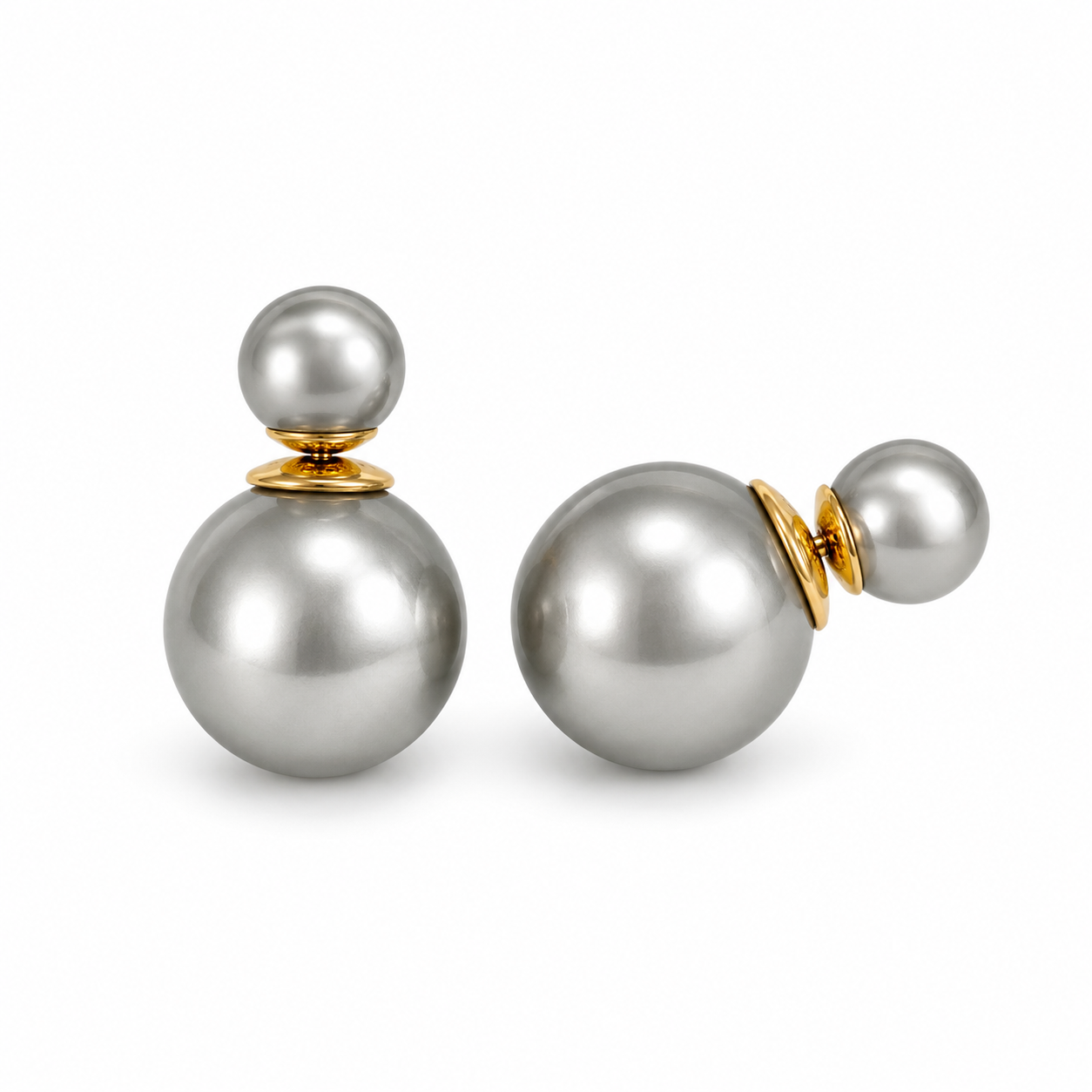 VoxorAI Boucles d'oreilles classiques à double perle Gris foncé avec deux perles des deux côtés Luxe léger Haute couture Nouveautés de niche 6 mm et 14 mm