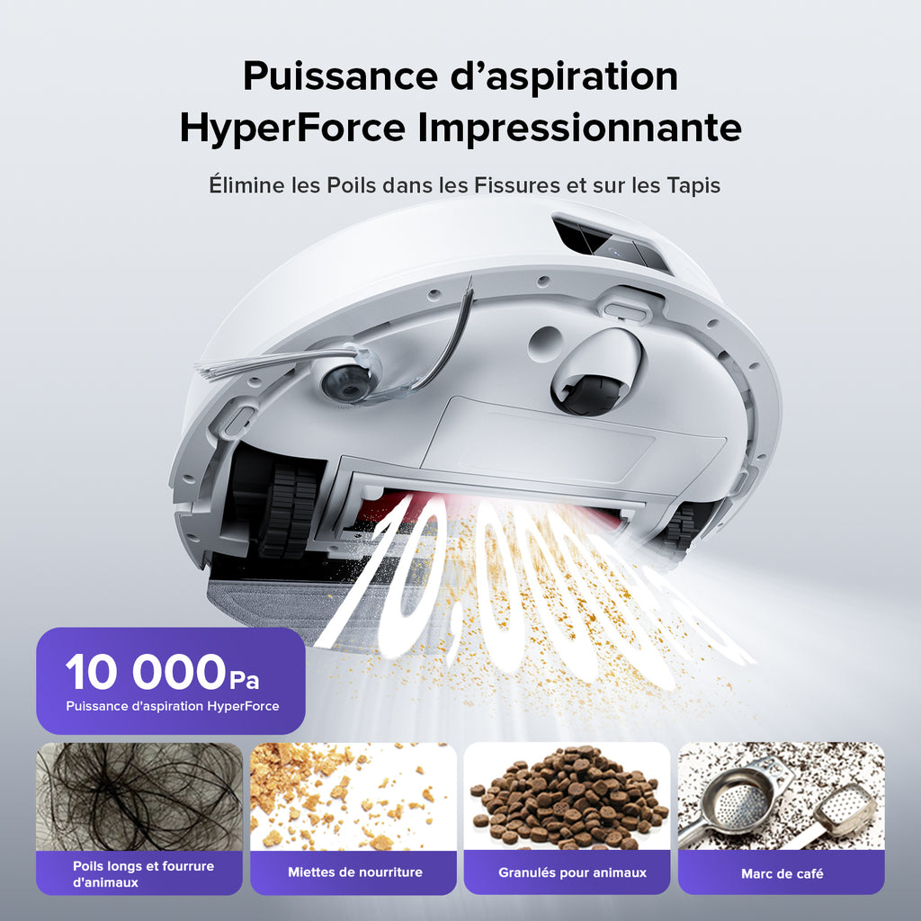 Roborock Q10 S5 Kit Aspirateur Robot avec Fonction Lavage, Puissance d'Aspiration HyperForce 10 000 Pa, Double Système Anti-Emmêlement, Lavage à Levage Automatique