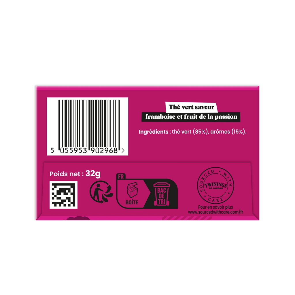 Twinings Thé vert framboise passion, 20 sachets, 32 g