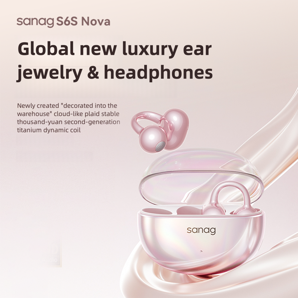 sanag S6S Nova Casque Bluetooth sans fil à clip d’oreille, nouvelle conception à conduction osseuse, circum-aural à arrière ouvert, pour le sport et la course, à réduction du bruit