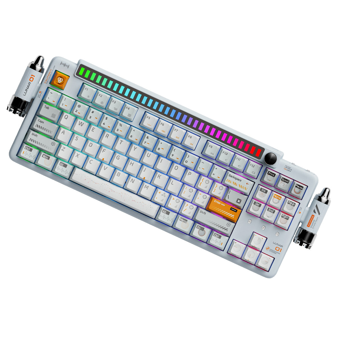 KEYSME Lunar 01 clavier mécanique 80 % triple mode, disposition QWERTY US, montage sur joints avec éclairage rythmique, interrupteurs remplaçables à chaud