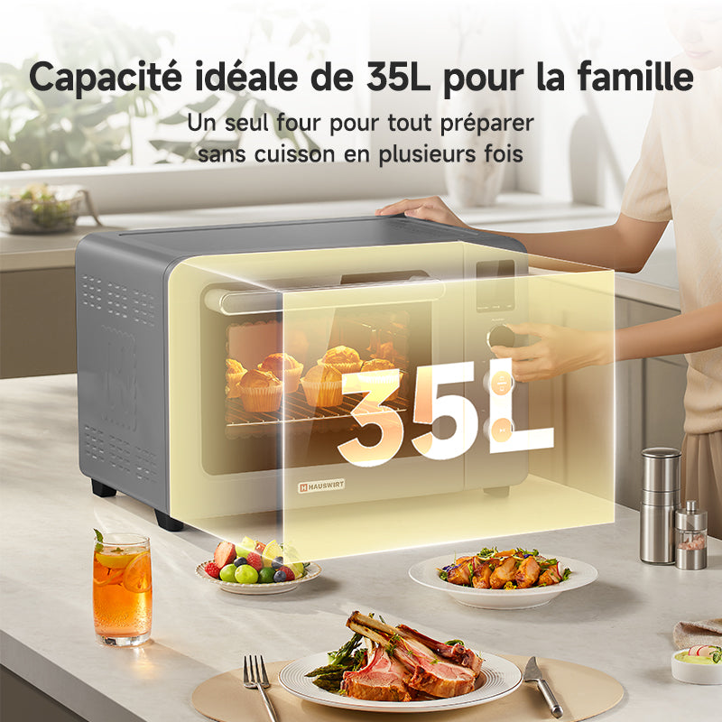 Hauswirt C40 four de convection intelligent avec thermomètre intégré, 35 L, grande capacité, 4 niveaux de grille, écran LED, gris