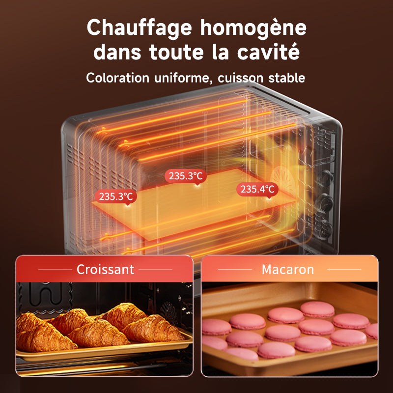 Hauswirt C40 four de convection intelligent avec thermomètre intégré, 35 L, grande capacité, 4 niveaux de grille, écran LED, gris