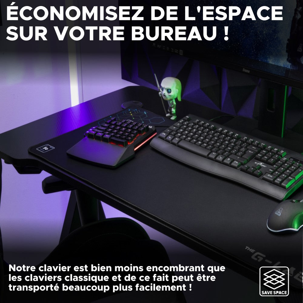 THE G-LAB KEYZ THORIUM Clavier Gaming à Membrane Filaire RGB Gauchère (Une Main) - AZERTY - Noir