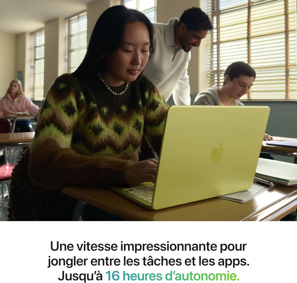 Apple MacBook Neo 13 pouces, 8 Go RAM, 256 Go SSD, Puce A18 Pro avec CPU 6 cœurs et GPU 5 cœurs, Citron, AZERTY