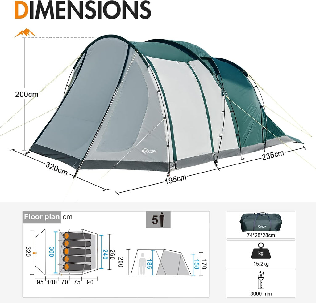 Portal 60514 Tente 5 personnes 430 x 320 x 200 cm - 1 pièce