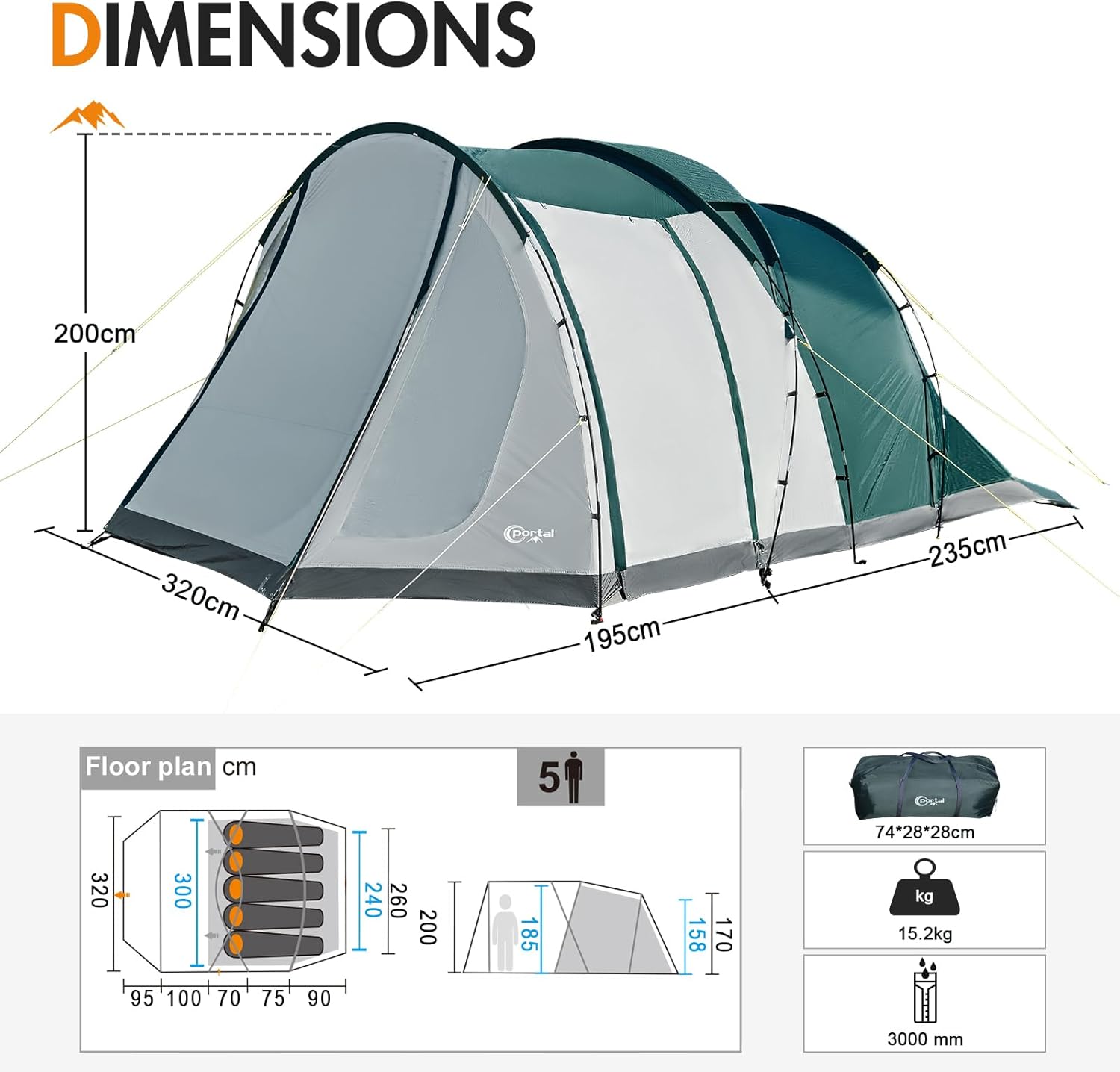 Portal 60514 Tente 5 personnes 430 x 320 x 200 cm - 1 pièce