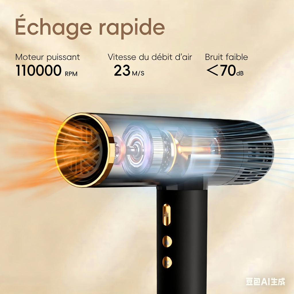 NICEBAY Sèche-cheveux ionique DW-9041 avec diffuseur pour cheveux bouclés, 1900 W, Moteur sans balais 110 000 tr/min, Peu bruyant, Léger