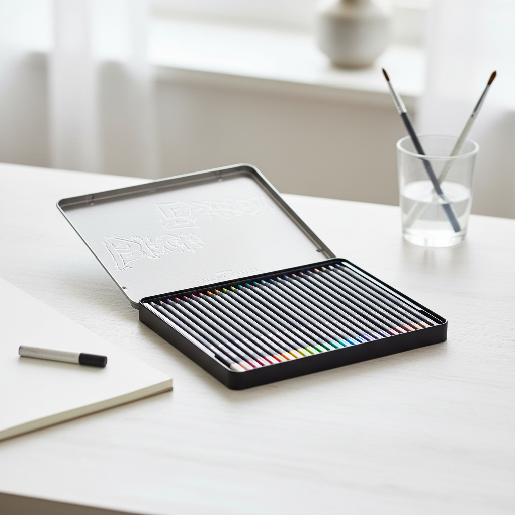 Faber-Castell Boîte en métal de 24 crayons de couleur Black Edition