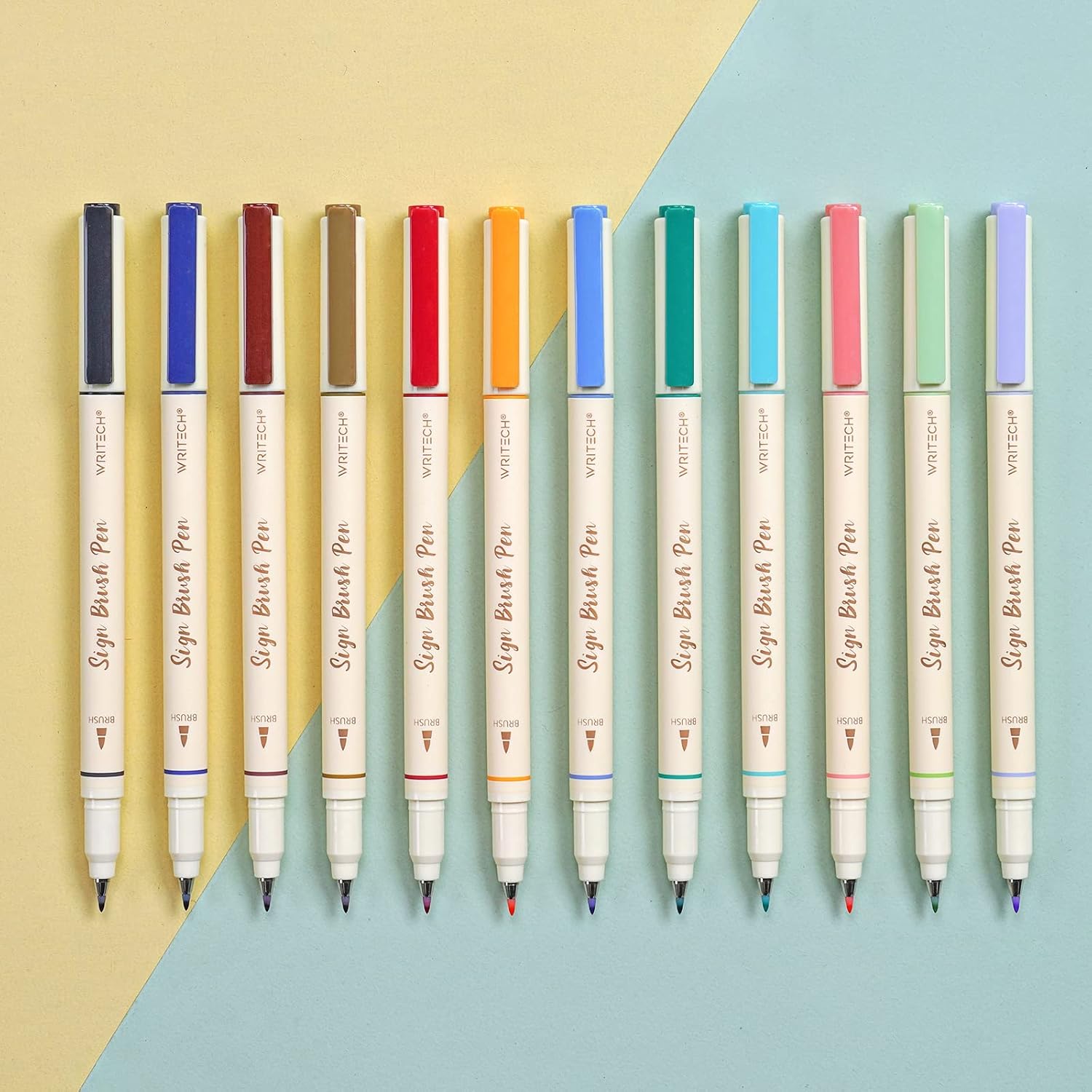 WRITECH Arts Sign stylo pinceau, 12 couleurs assorties
