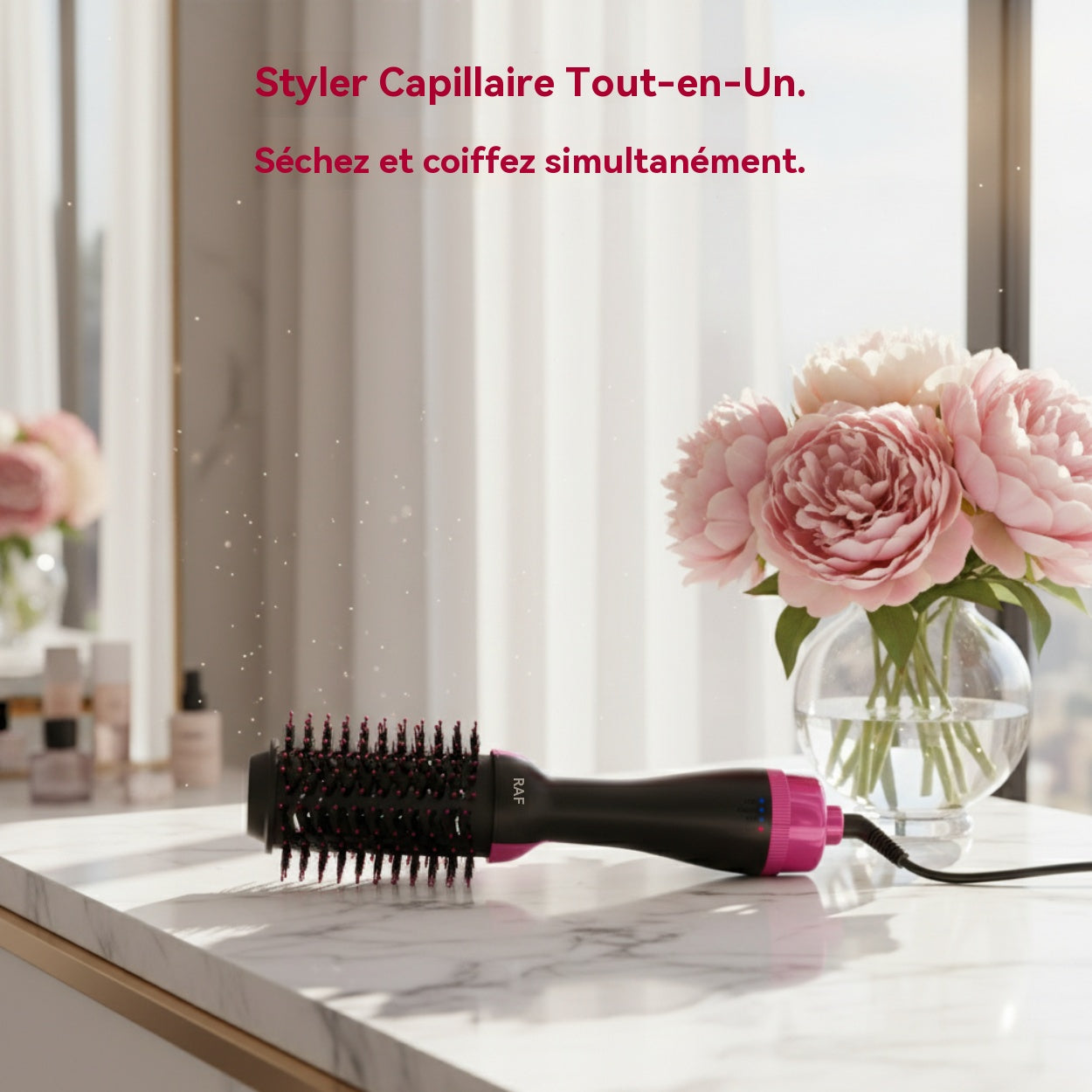 RAF Brosse soufflante 750 W, sèche-cheveux et volumisant en 1 étape, coiffante chauffante à échauffement rapide, pour femmes, coiffage lisse, effet salon à domicile