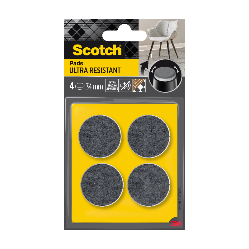 Scotch®Patin feutre bi-matière adhésif arrondi Gris / Blanc Ø 34 mm