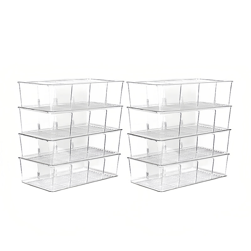 JORDAN&JUDY Boîte de rangement compartimentée, en PET, transparente, organiseur de bureau pour snacks, café et sachets de thé, 26,5 x 15,3 x 8,9 cm, lot de 8