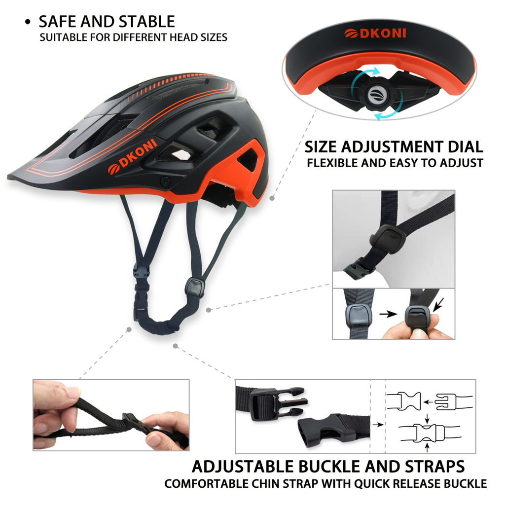DKONI HS-062 Casque de vélo de montagne adulte noir & orange - L 56-61 cm