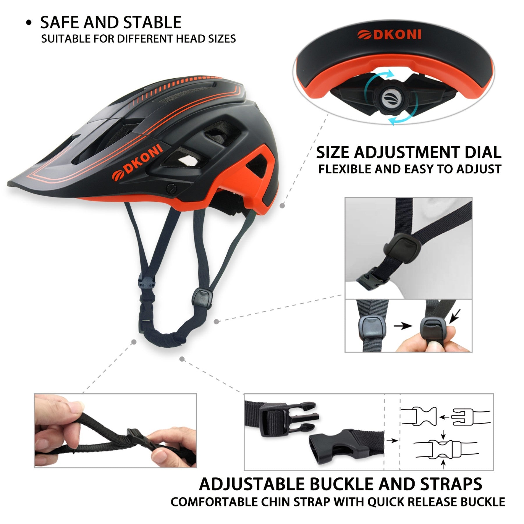 DKONI HS-062 Casque de vélo de montagne adulte noir & orange - L 56-61 cm