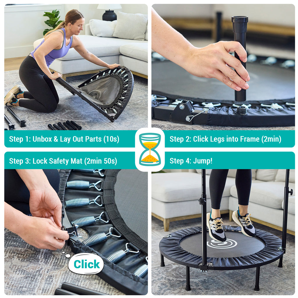 SPORTSOUL Mini rebondisseur de fitness pliable 40" avec poignée, pré-assemblé, charge maximale 70 kg