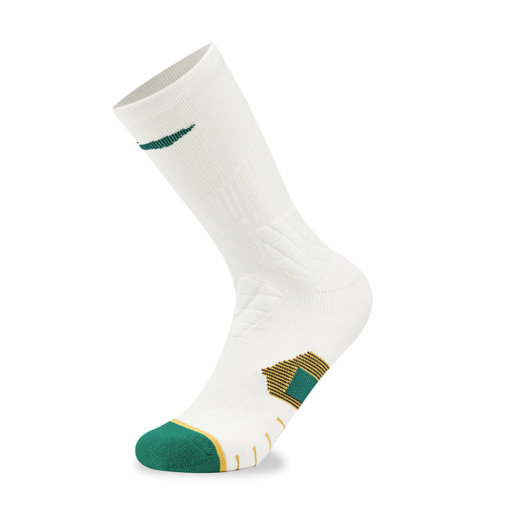 LI-NING Chaussettes mi-longues de basket-ball résistantes, confortables et respirantes blanc laite / vert sable XL