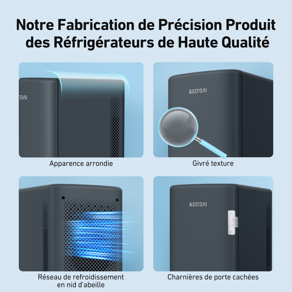 AstroAI Mini-réfrigérateur portable chaud/froid CA/CC 6 L 8 canettes Noir profond