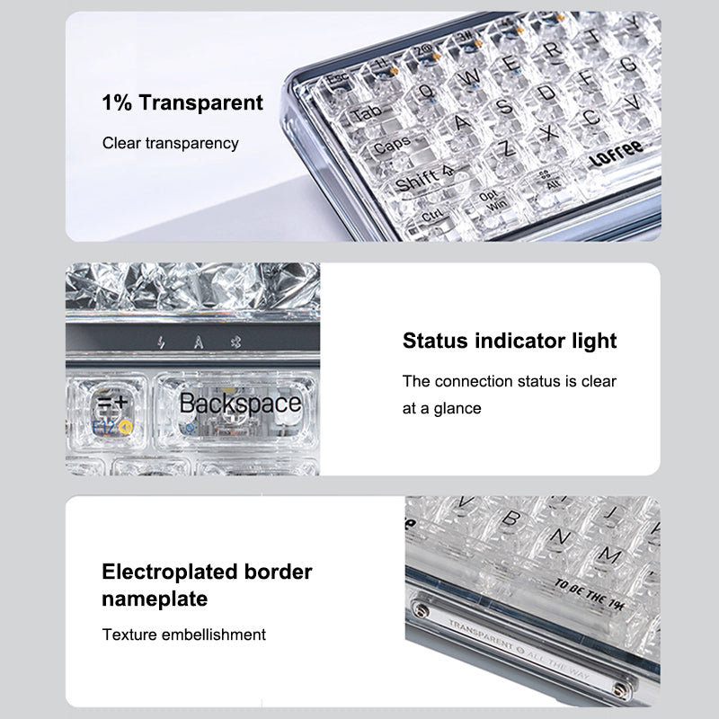 Clavier mécanique Lofree OE907 à 65 %, disposition QWERTY US, interrupteurs Jellyfish, 68 touches transparentes, double mode Bluetooth 5.1/Filaire, rétroéclairage blanc, clavier de jeu pour Mac/Windows/Android