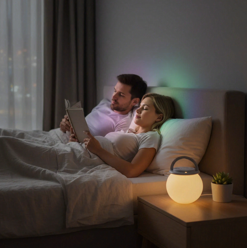 Lauvigo Veilleuse LED rechargeable avec minuterie, blanc chaud + 7 couleurs RGB, diminuabilité sans échelles, 0,9 W, 5 V-1 A, ABS + métal, pour chambre et chambre d'enfant