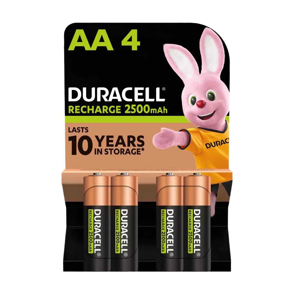 DURACELL Lot de 4 piles AA rechargeables 2500 mAh, NiMH, pré-chargées