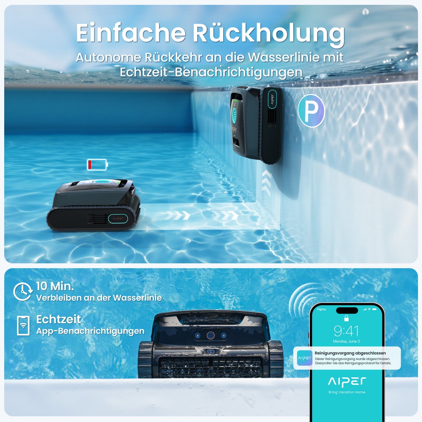 Aiper Scuba V3 robot de piscine avec IA (modèle 2026), Nettoyeur de piscine sans fil avec vision par IA et contrôle par application, Nettoie fond, parois et ligne d’eau