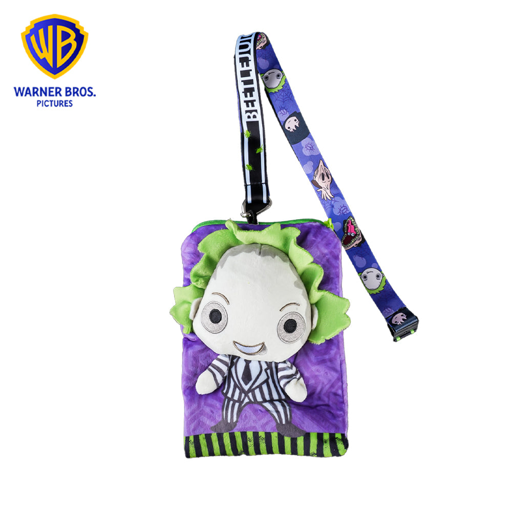 Porte-carte Lanière Smartphone Ajustée Beetlejuice Officielle sous Licence – Accessoire Peluche Gothique à Rayures Inspiré du Film, Cadeau Thématique Fantastique