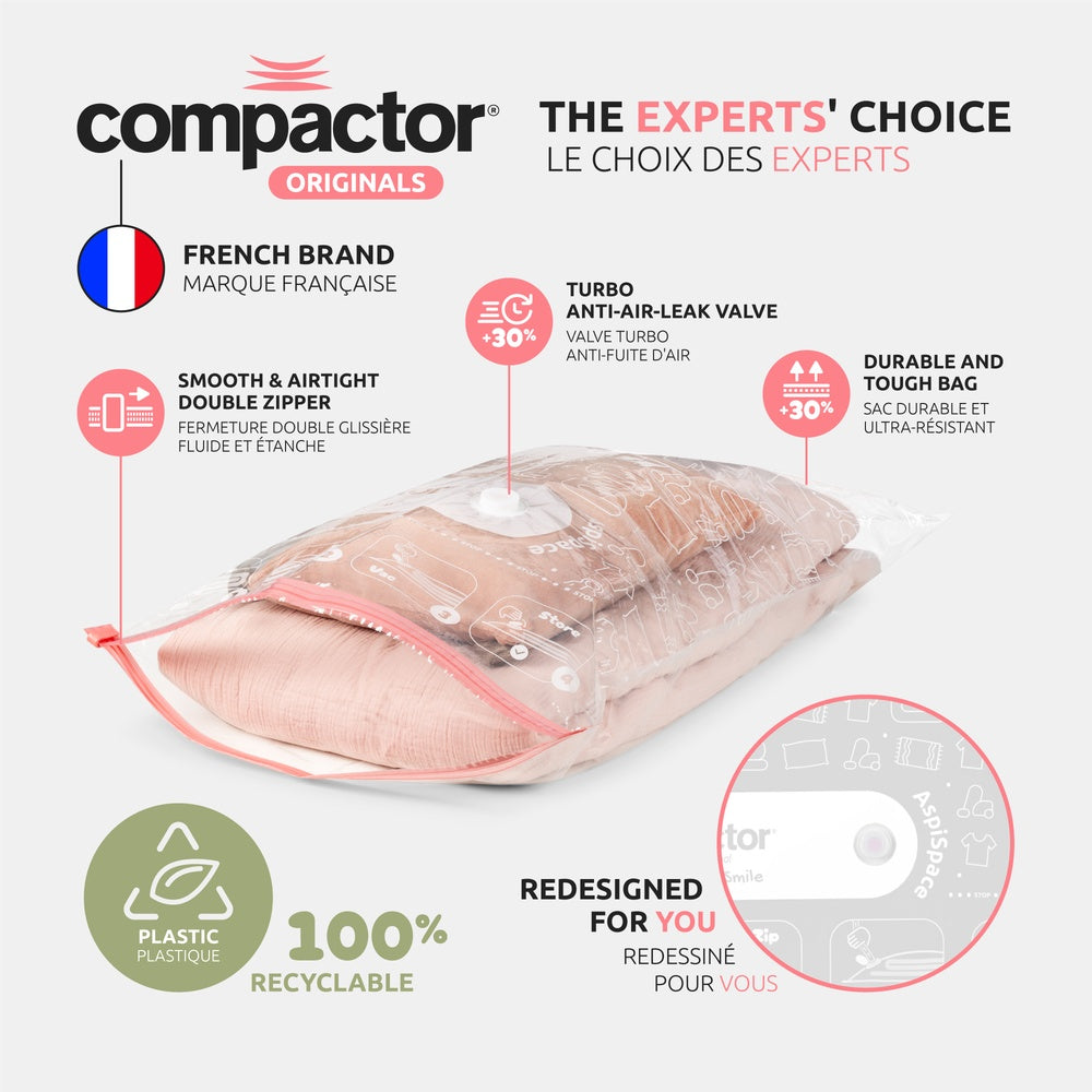 COMPACTOR Aspispace Sacs sous Vide 2 x Taille M + 1 x Taille L Lot de 3