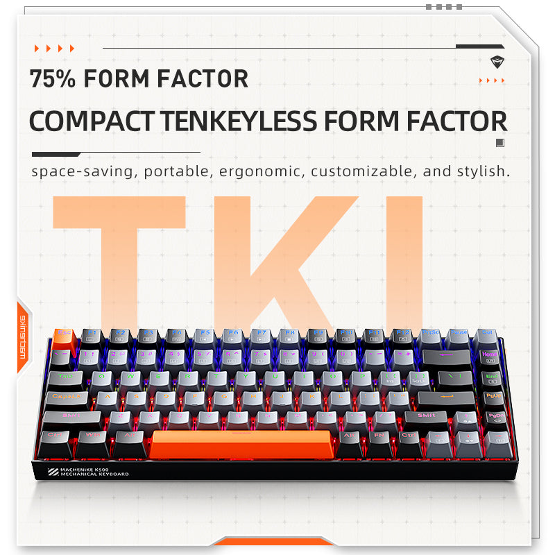 Machenike K500A-B84 Clavier filaire 75 %, disposition QWERTY US, interrupteur marron, rétroéclairage LED, gris foncé