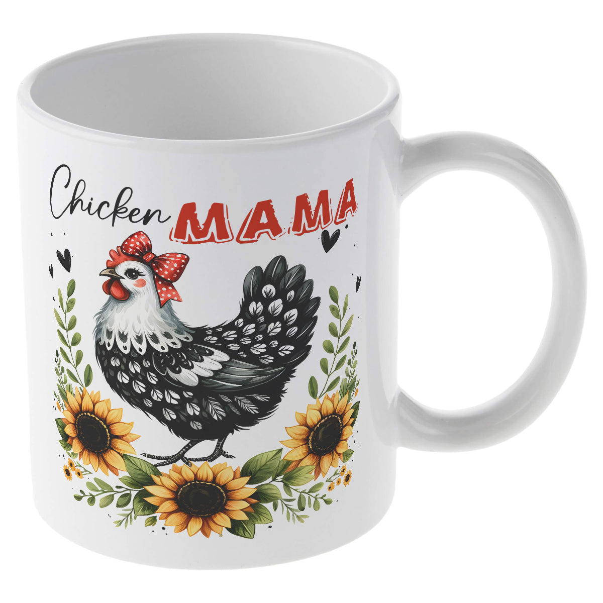 Alphynix 1 pièce mug blanc 11 oz avec motif humoristique « Maman poule » style maison de campagne et nœud rouge, cadeau unique et humoristique de Noël ou d’Action de grâce
