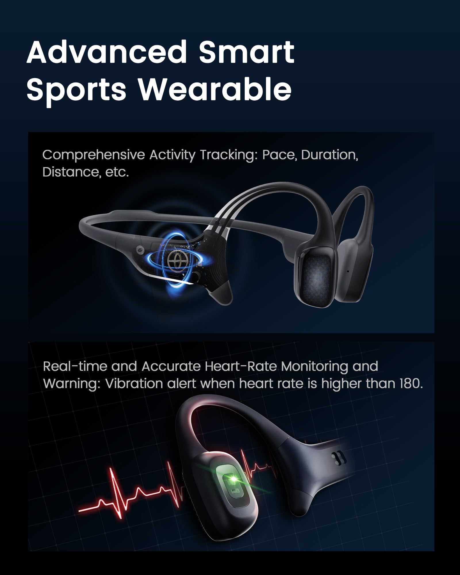 Mojawa HaptiFit Terra Objet connecté de sport avancé, Écouteurs Bluetooth à conduction osseuse à oreilles libres avec micro et lecteur MP3 32 Go