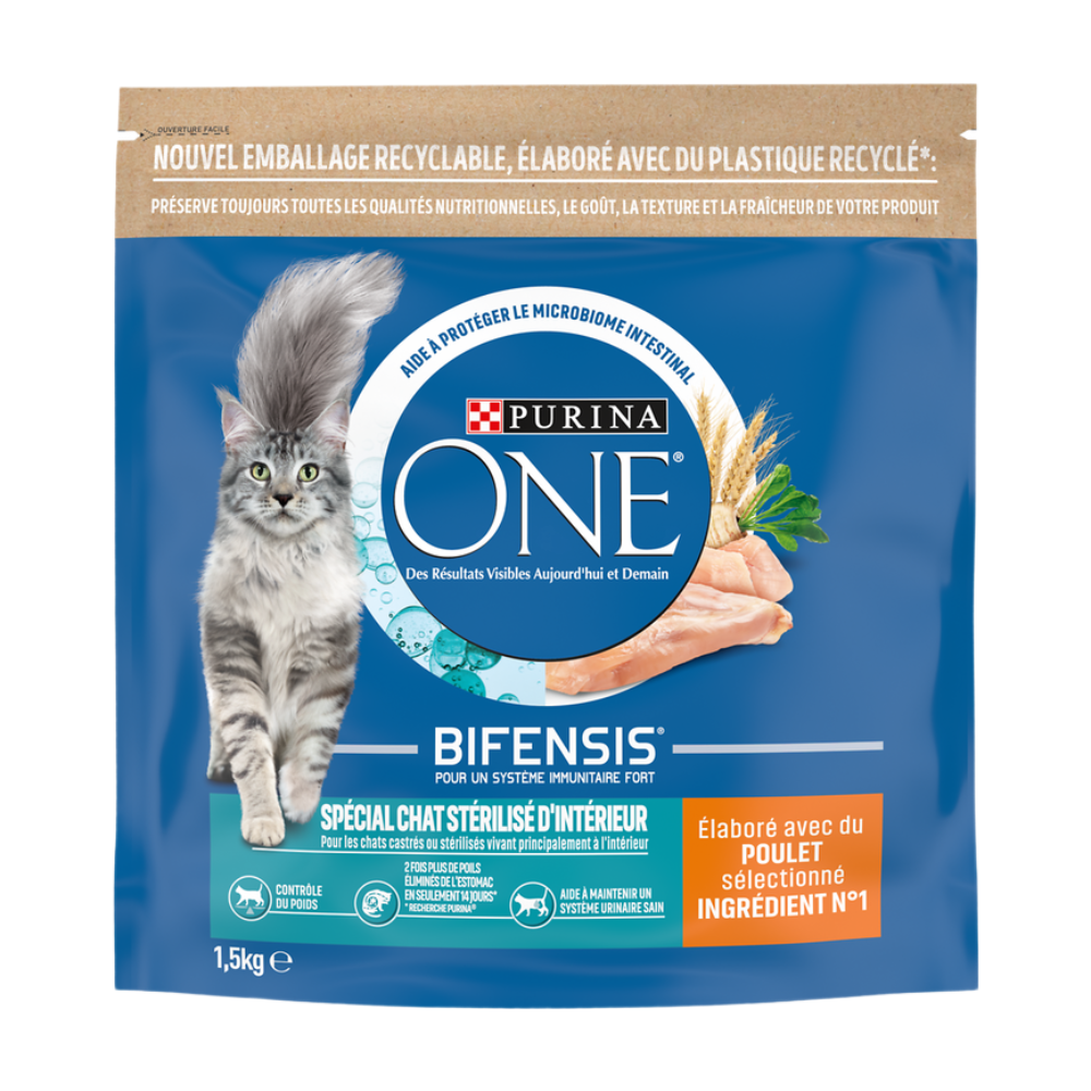Purina Aliment sec pour chat, poulet, pour chats stérilisés d'intérieur, 1 sachet x 1,5 kg