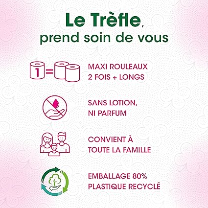 LE TRÈFLE Maxi Douceur Papier Toilette Certifié FSC, Maxi Rouleaux, 8 Rouleaux