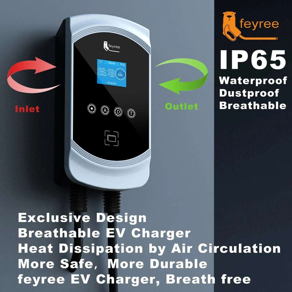 feyree Chargeur de véhicule électrique 32 A, 7,6 kW, monophasé, Wallbox Type 2, câble IEC 62196-2 avec prise, contrôle via application