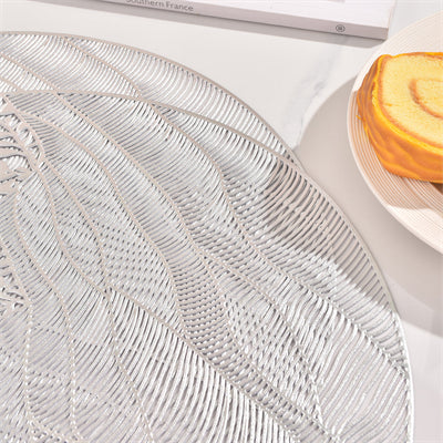 Lot de 6 pièces, Argent, Sets de table ronds fleur de mer en PVC, Sets de table décoration de table de fête, Dessous de vase, Sets de table fête mariage
