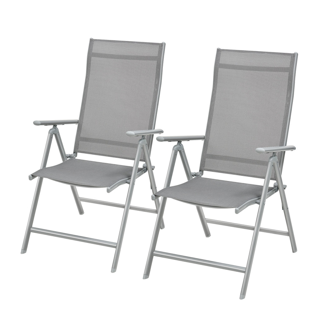 JOYFURNOS Lot de 2 Chaises de Jardin Pliantes, Chaises d’Extérieur avec Structure en Aluminium Résistante, Dossier Inclinable à 8 Positions, Capacité Max. 150 kg par Chaise, Gris