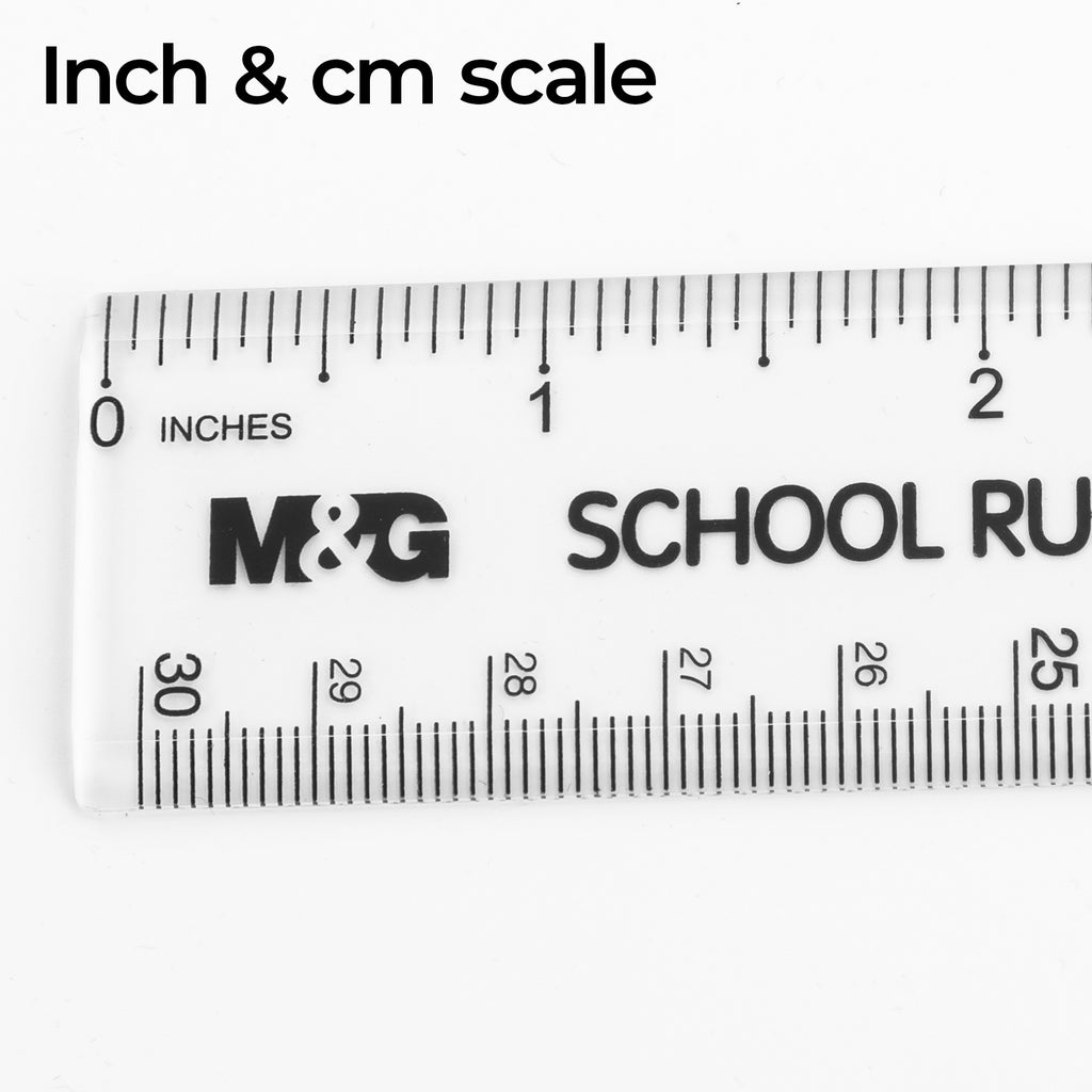 M&G Règle en plastique transparente, graduée en centimètres, millimètres et pouces - 30 cm
