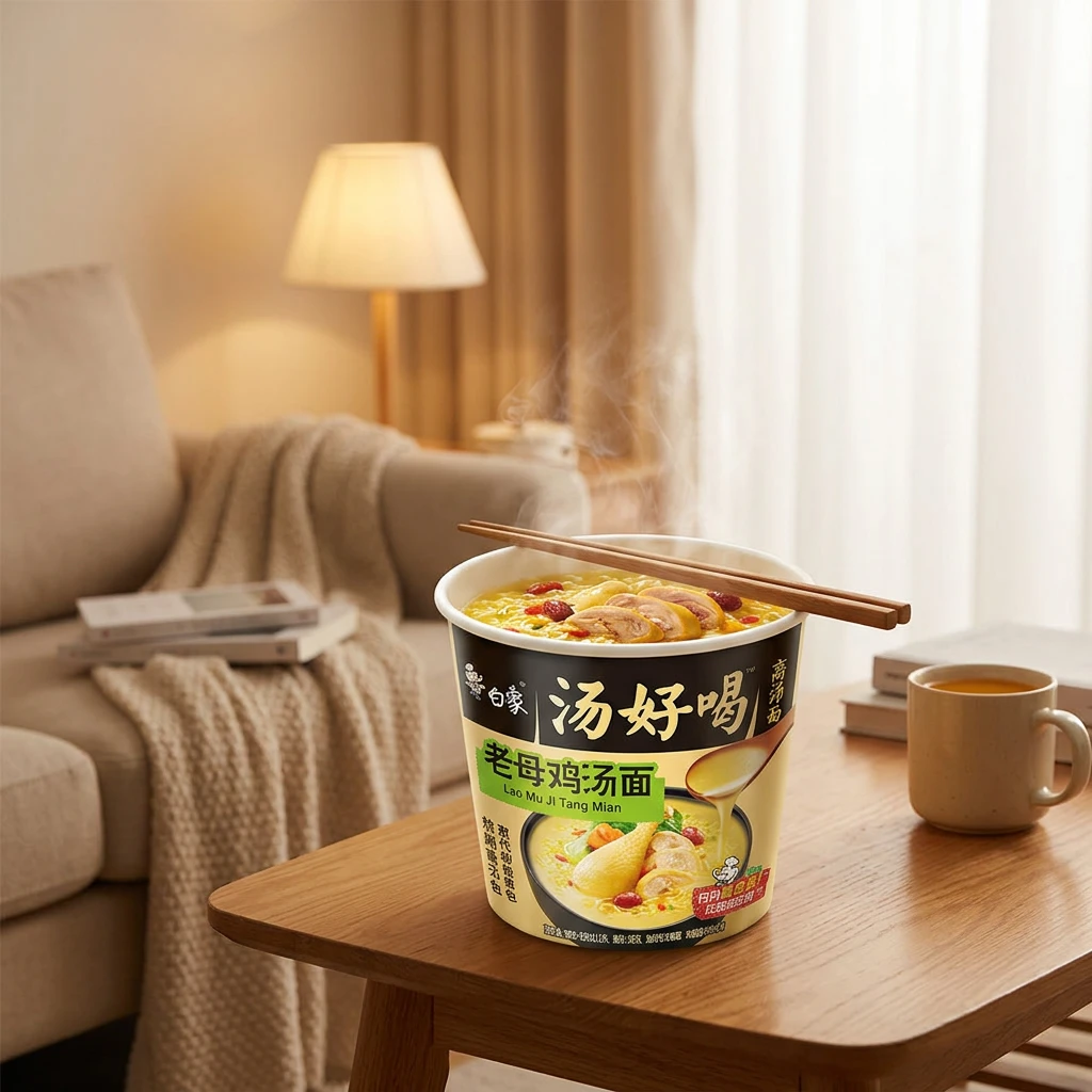Bai Xiang Pots de nouilles instantanées saveur soupe de vieille poule 12 x 107 g